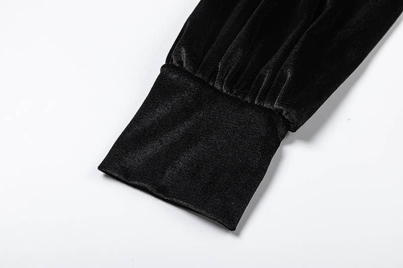 V-NECK FANNY PACK HIP LONG SLEEVE VELVET DRESS