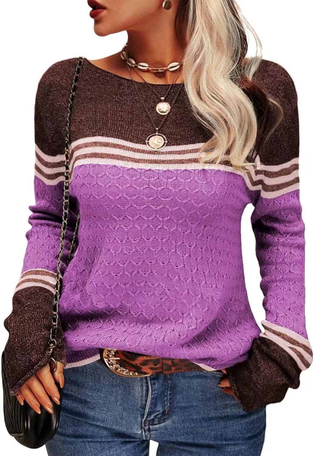STYLISH CREW-NECK SWEATER WITH STRIPES AND COLORS