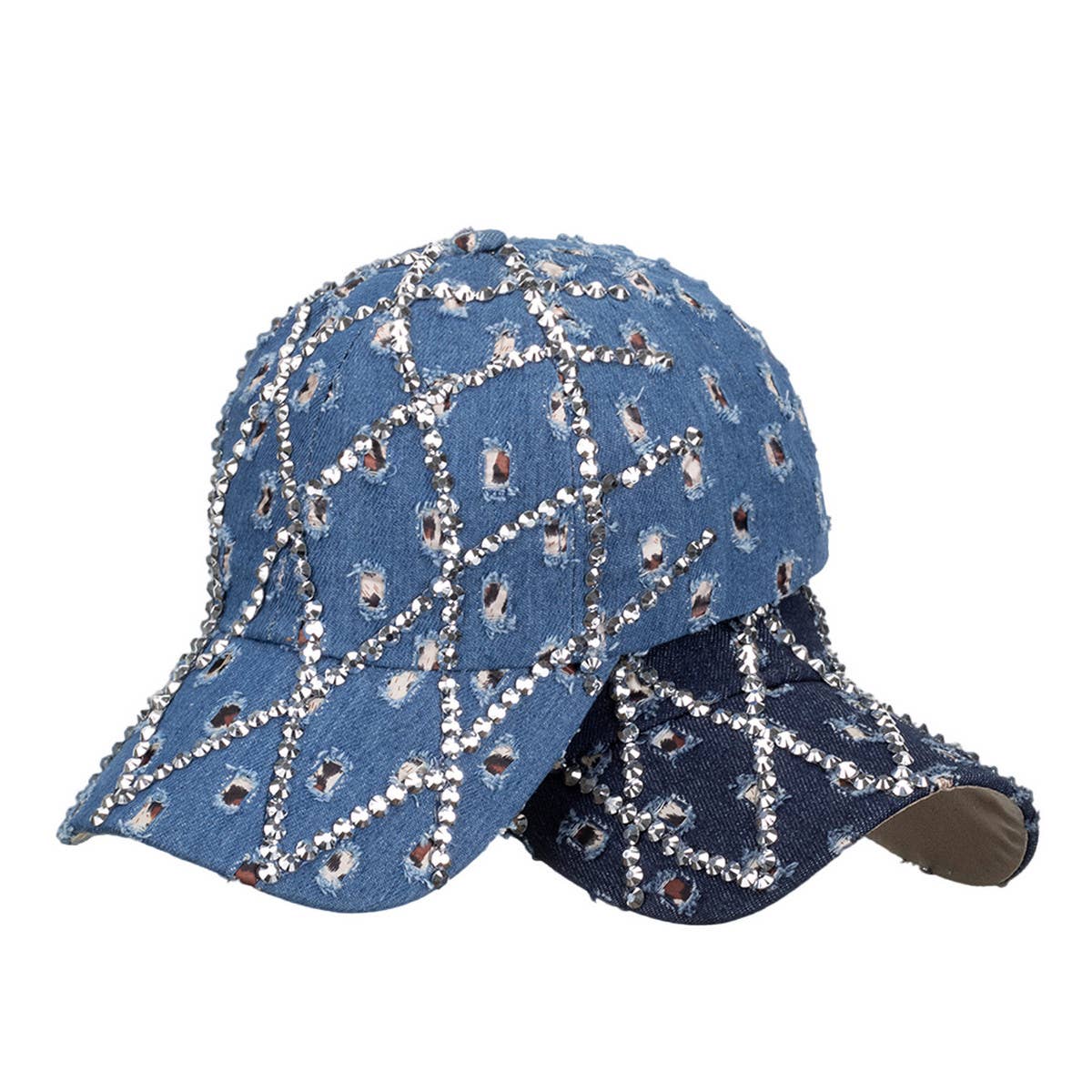 Women's Studded Denim Leopard Baseball Cap Sun Hat CWAH1528