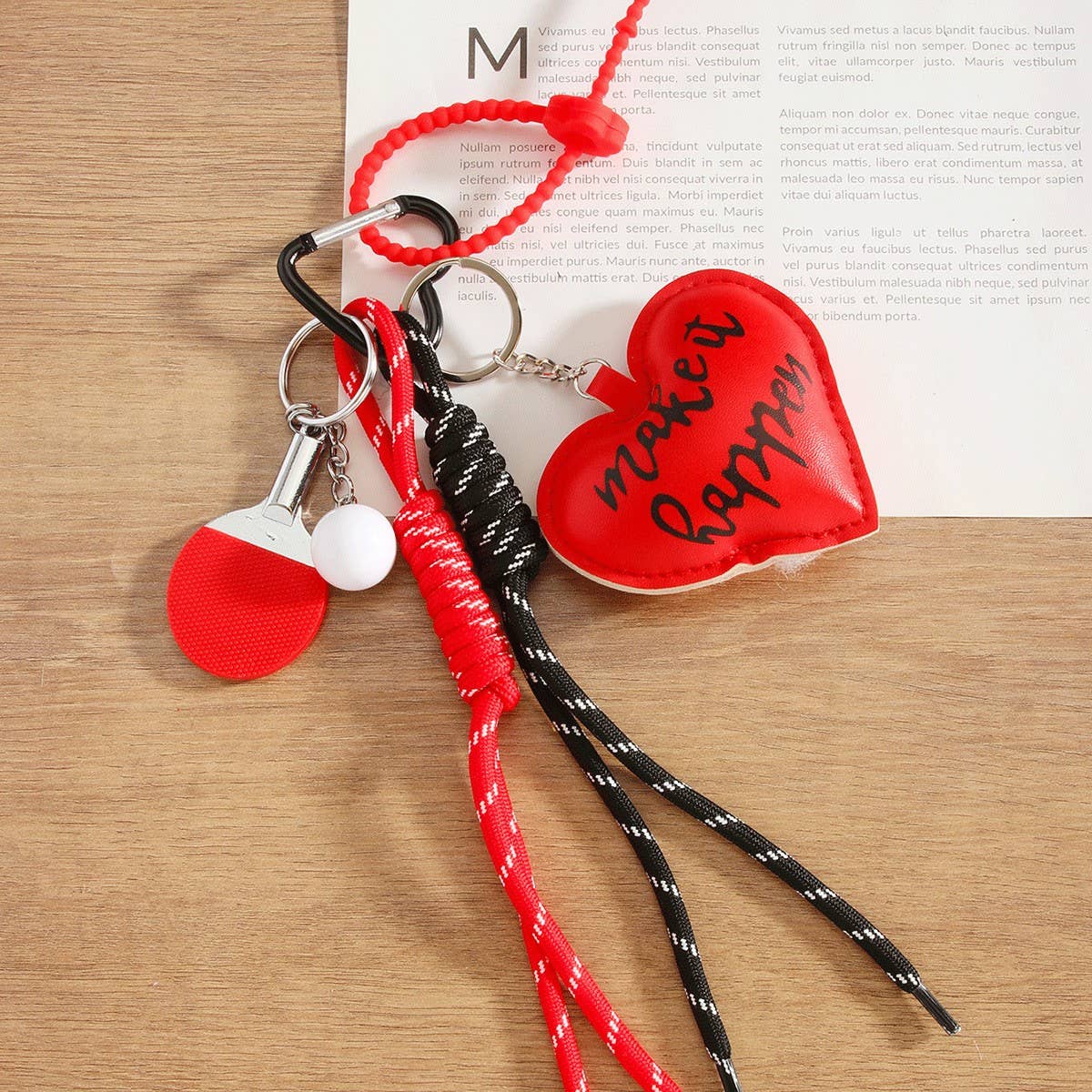 Vintage Heart & Mini Ping Pong Ball Keychain