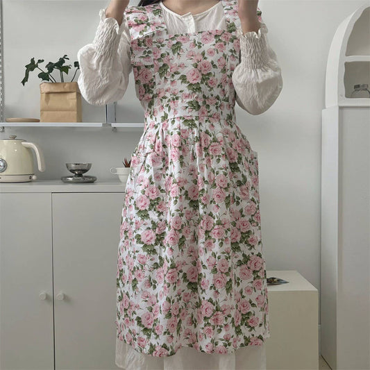 HANDMADE FLORAL ROSES AND RUFFLED APRON