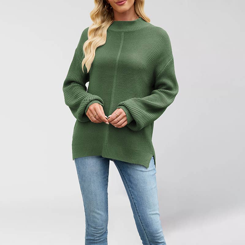 Solid color semi-high neck loose sweater