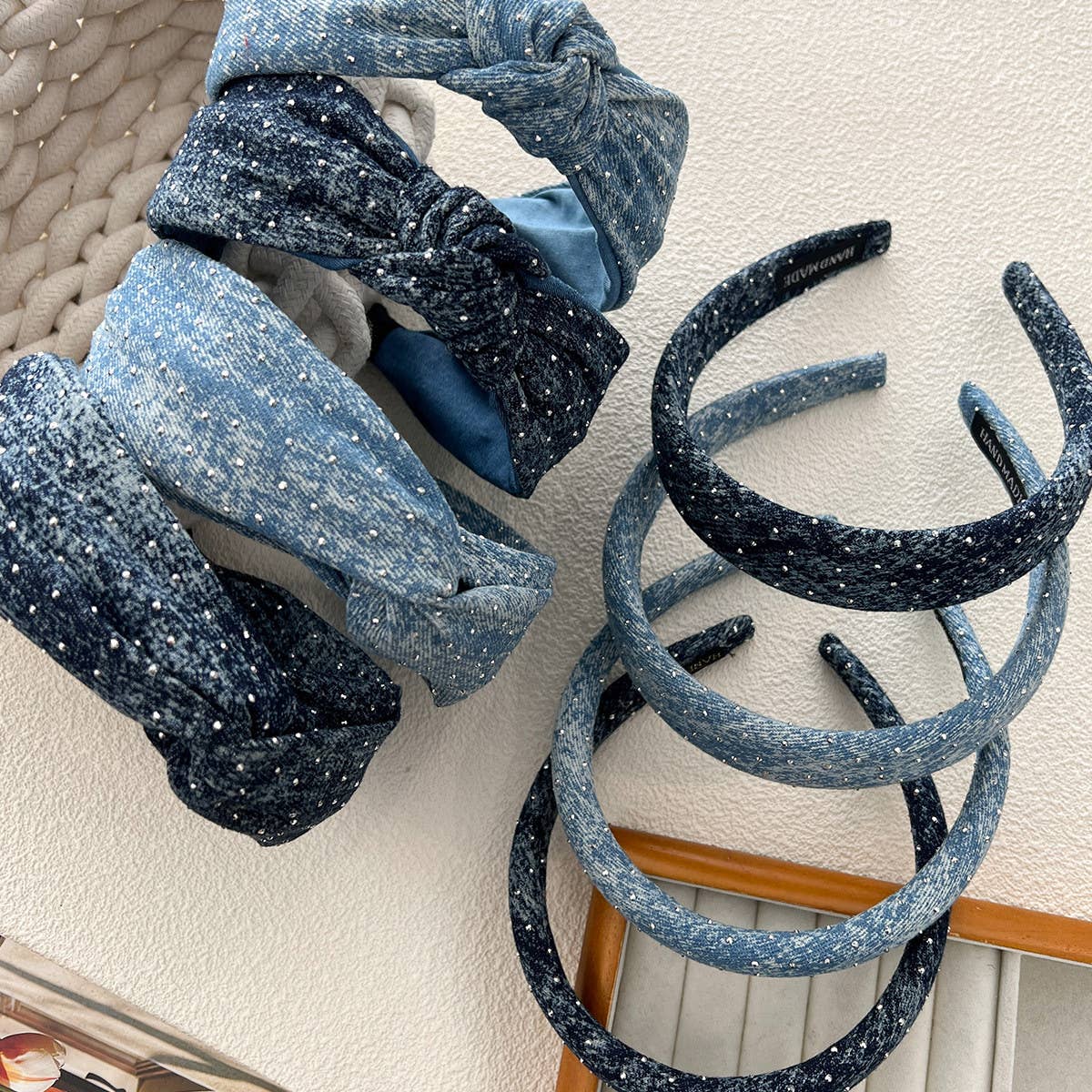 Denim Starry Puff Headband with Volume Sponge