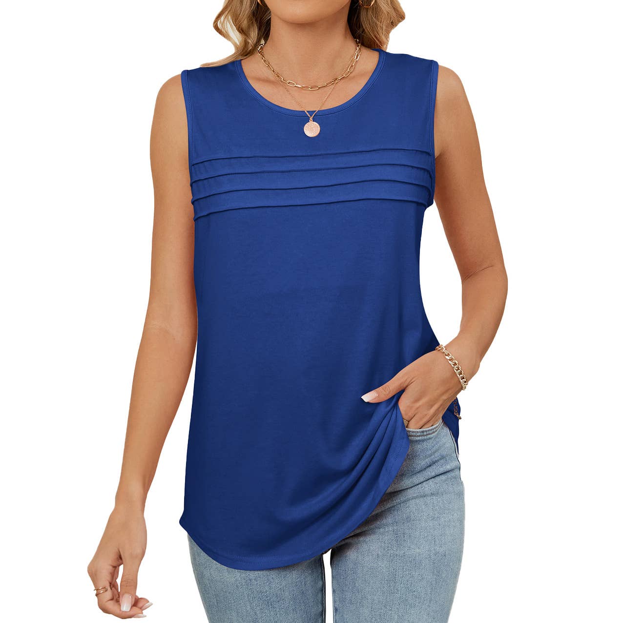 Solid color crew neck design sleeveless vest