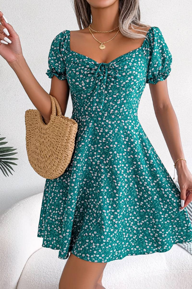 CWDSD4630_CASUAL FLARED SLEEVES FLORAL SWING DRESS