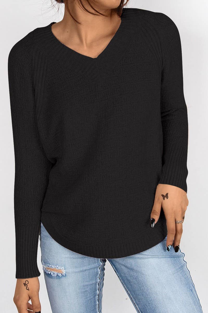 Irregular loose V-neck pullover sweater
