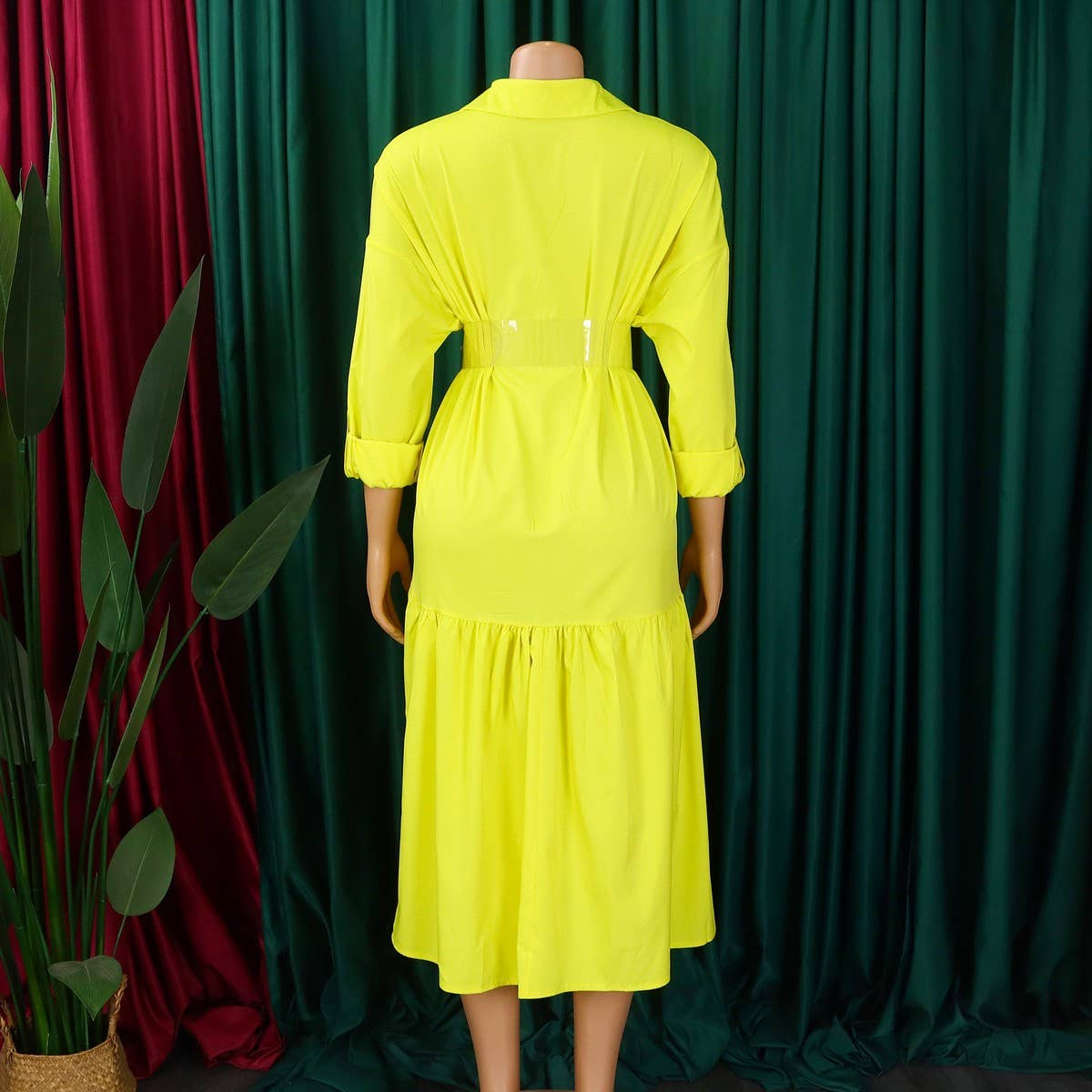 LAPEL SOLID COLOR FASHIONABLE LOOSE CASUAL DRESS_CWDSD6143