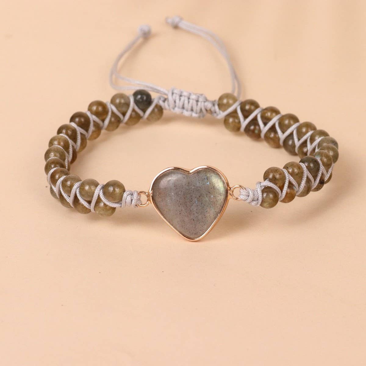 HEART SHAPED CHARM NATURAL STONE WOVEN BRACELET