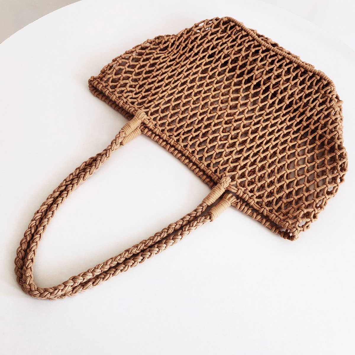 Woven Cotton Shoulder Beach Bag, Hollow Design_CWAB0809