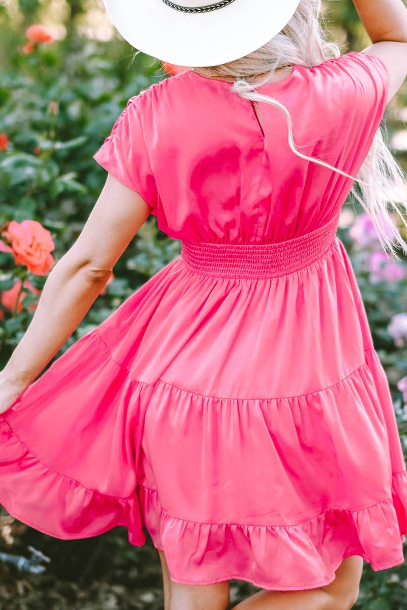 CWDSD5356_V-NECK SHORT-SLEEVED HIGH-WAISTED DRESS SHORT