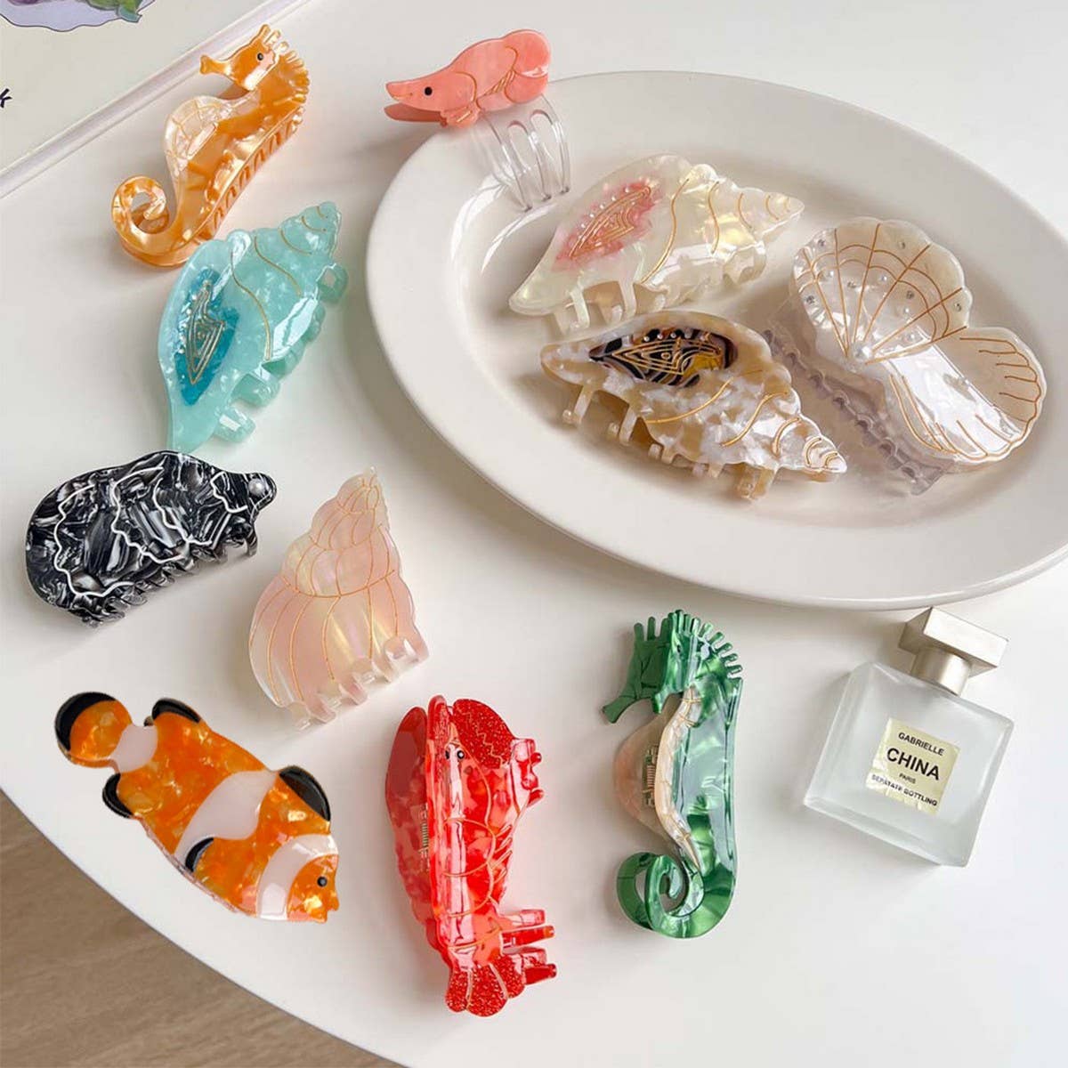 Sea Shell & Lobster Hair Claw, Ocean Animal Clip