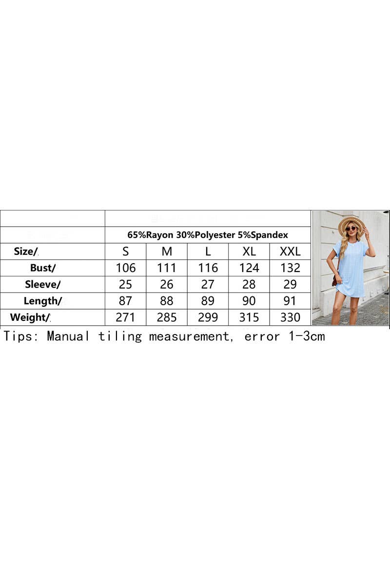 CWDSD7438_SUMMER SOLID COLOR LOOSE SHORT SLEEVE POCKET DRESS