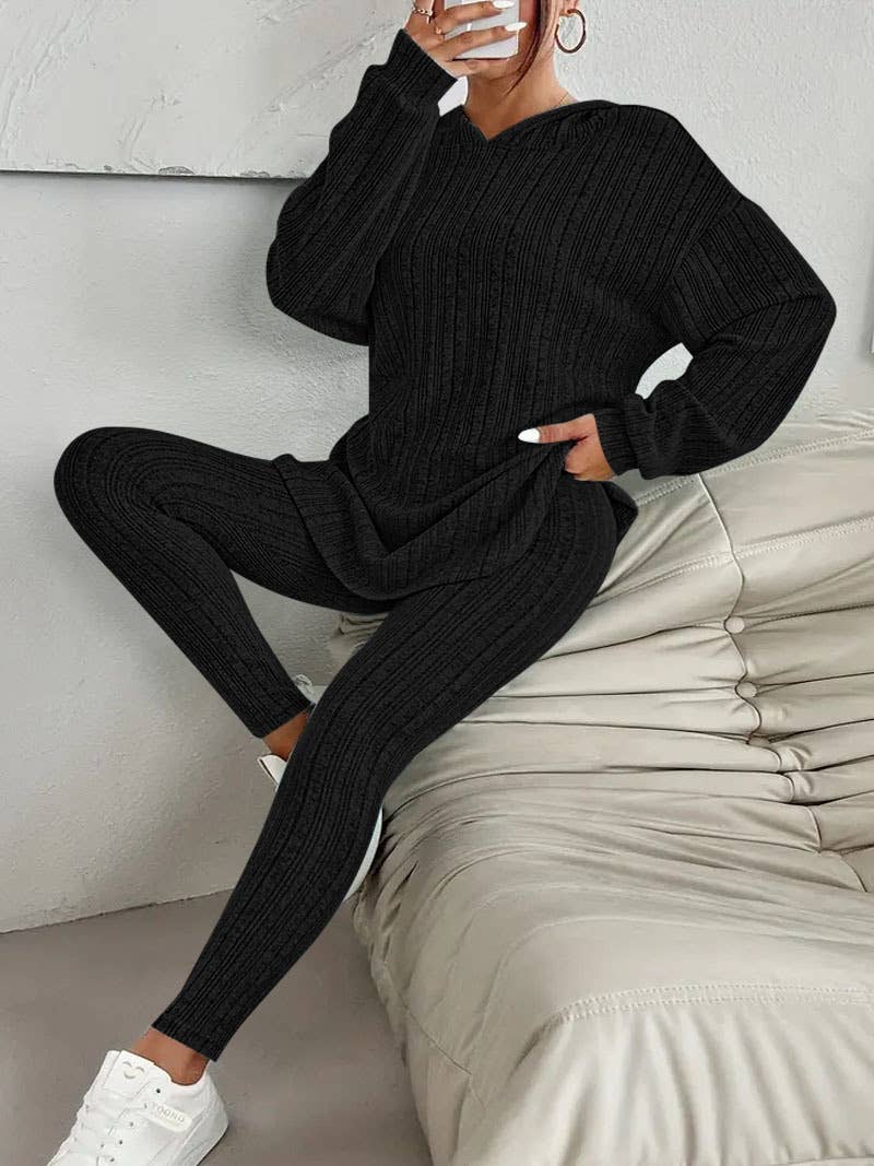 SOLID COLOR CASUAL FASHION HOODED TOP PANT SUIT