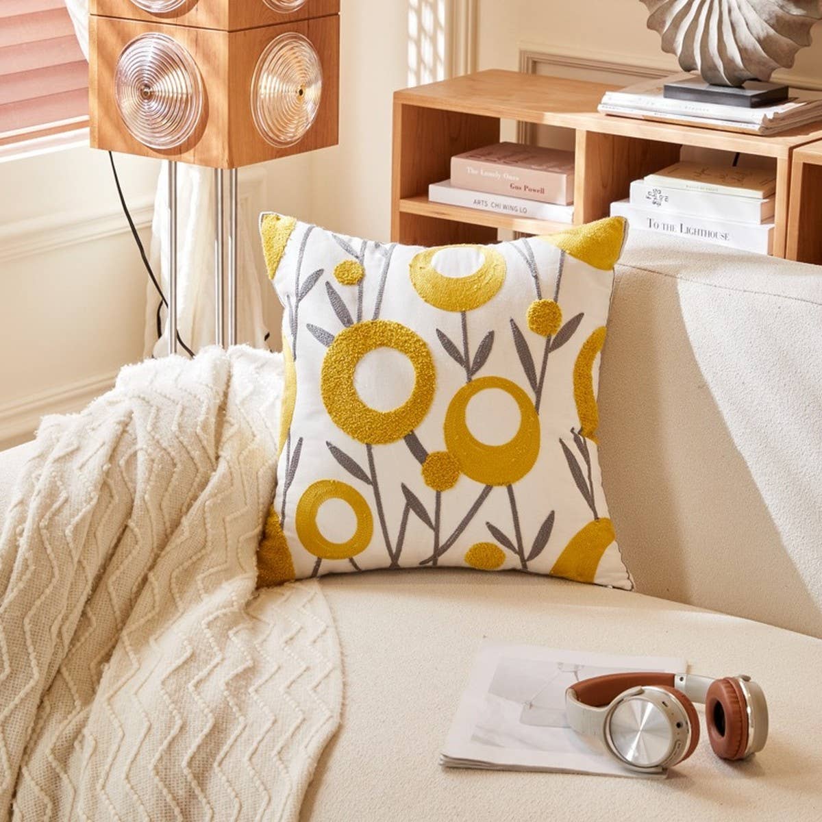 DAISY FLORAL TUFTED PILLOW COVER COTTAGE CHIC DECOR_CWMM7686