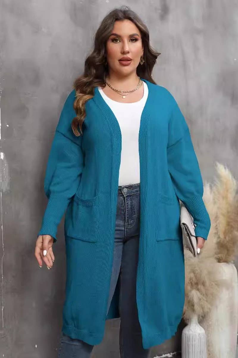 CWOSWL07381_PLUS SIZE WOMEN LONG KNIT CARDIGAN SWEATER