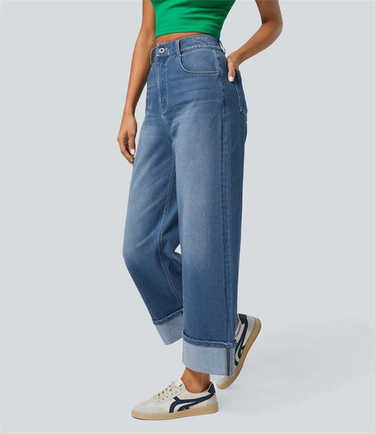 FASHIONABLE HIGH-WAISTED STRAIGHT-LEG JEANS