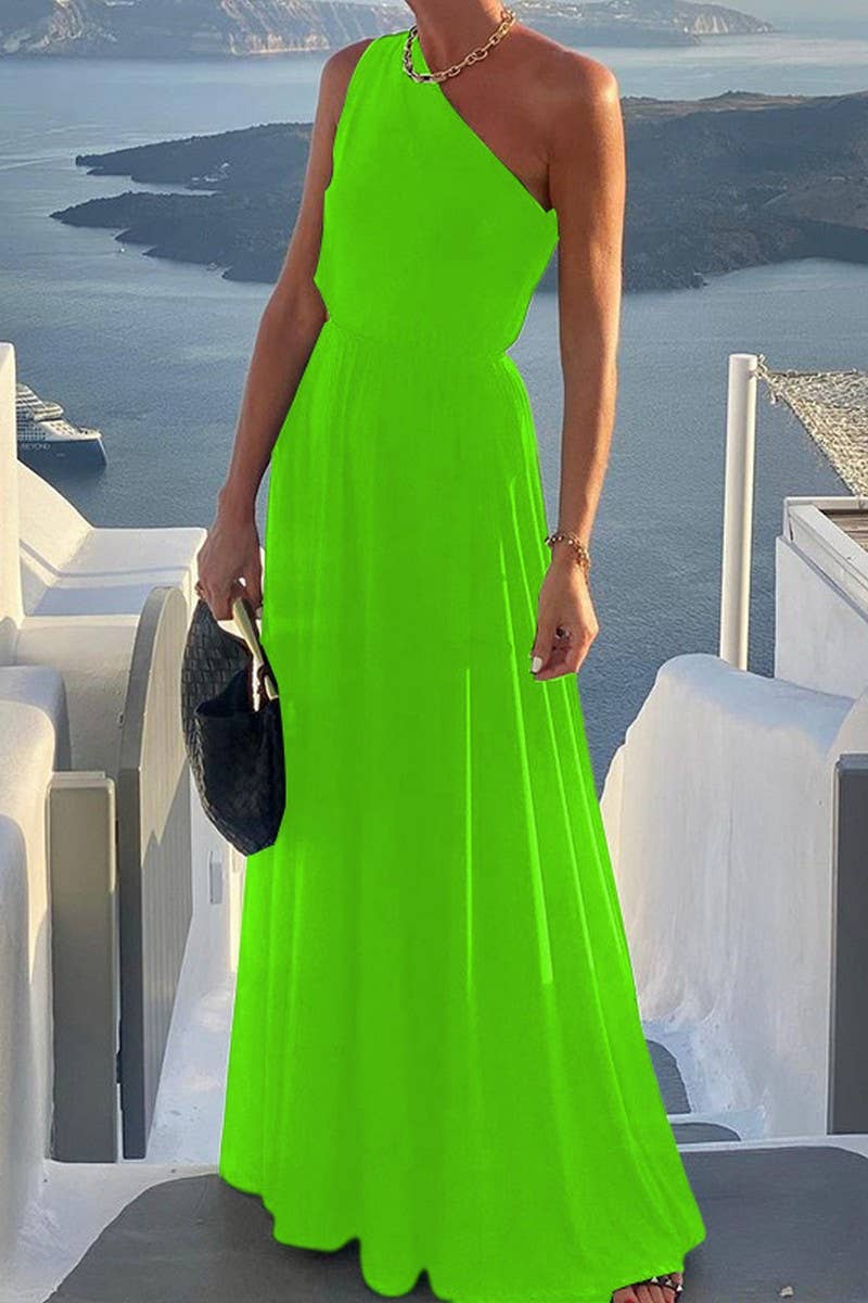 SLOPING SHOULDERS SOLID COLOR SLEEVELESS DRESS_CWDMD1344