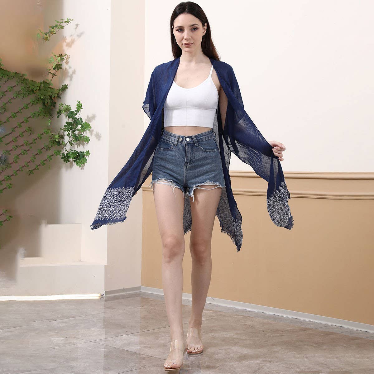 Embroidered Split Hem Cover-Up Beach Cardigan