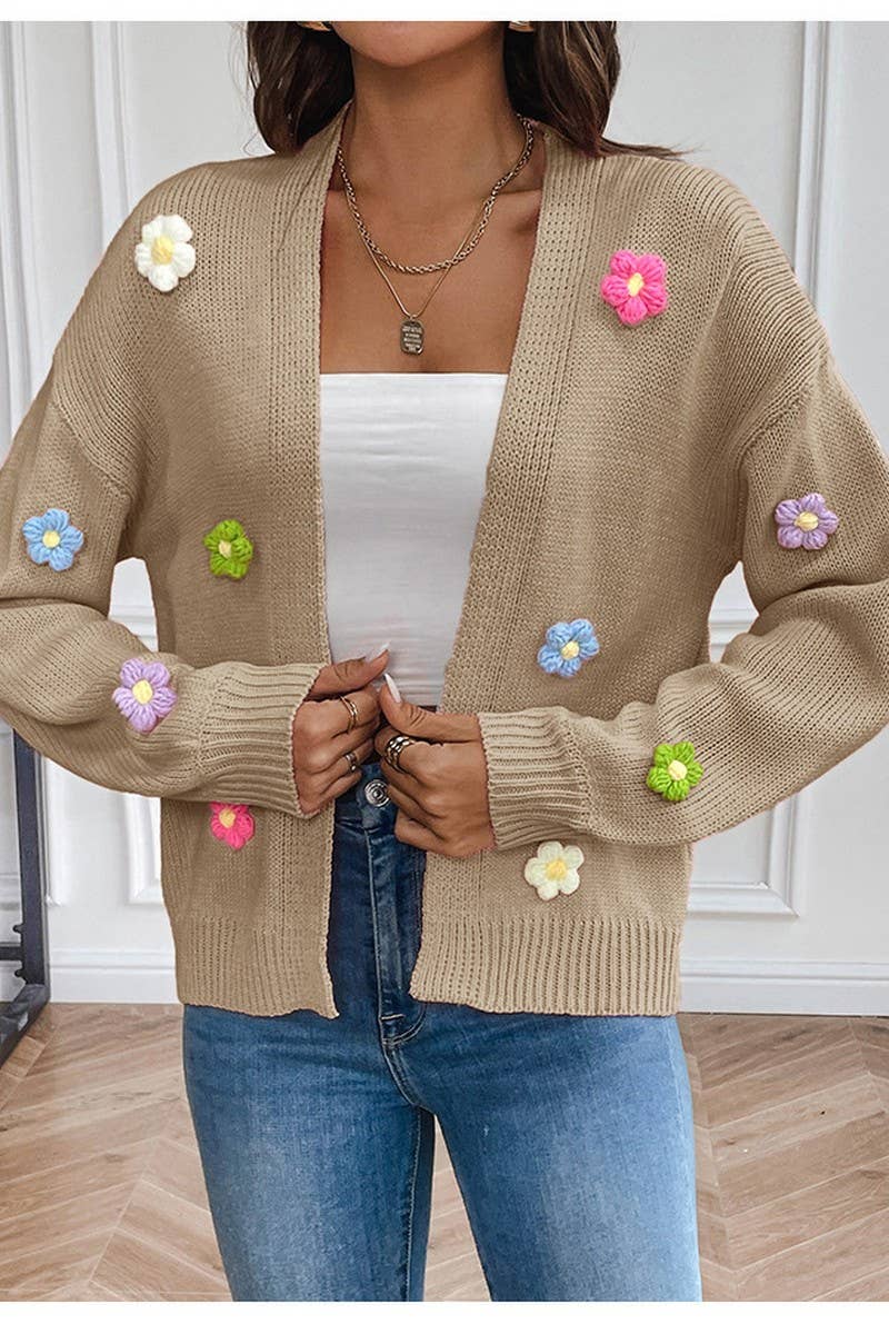 CWOCAL0746_CROCHETED FLOWER KNITTED CARDIGAN SWEATER