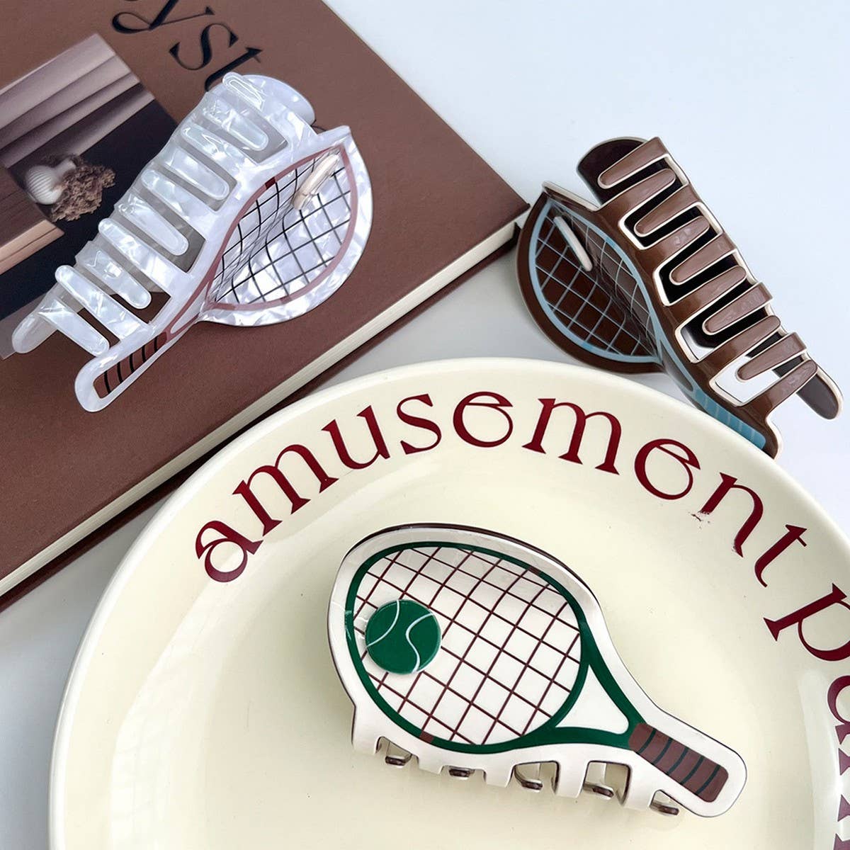 Tennis Racket Hair Claw, Creative Acetate Bun Clip