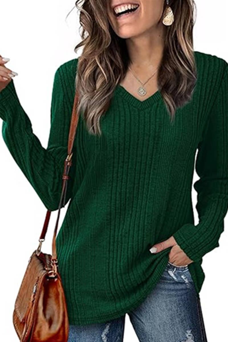 V-NECK KNITTED PIT STRIP BRUSHED LONG SLEEVE