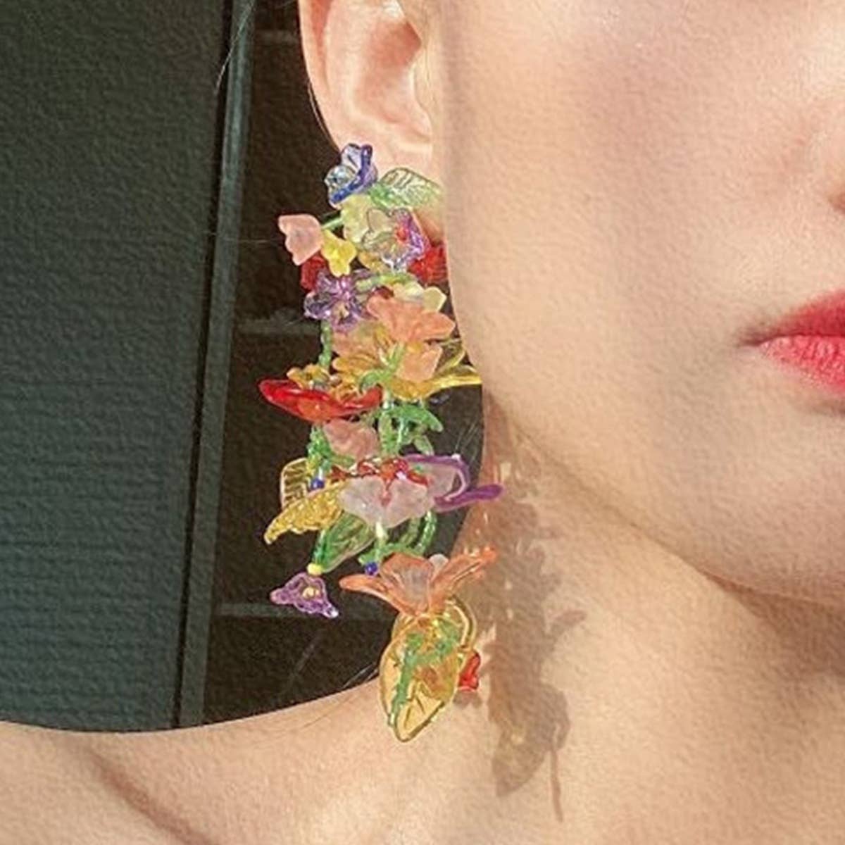 COLORFUL EXAGGERATED FLOWER LONG EARRINGS