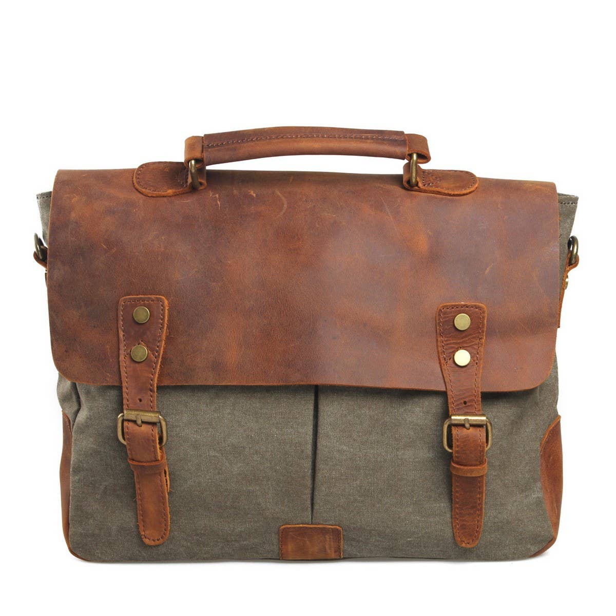 Vintage Leather & Canvas Satchel Messenger Bag_CWAB5565