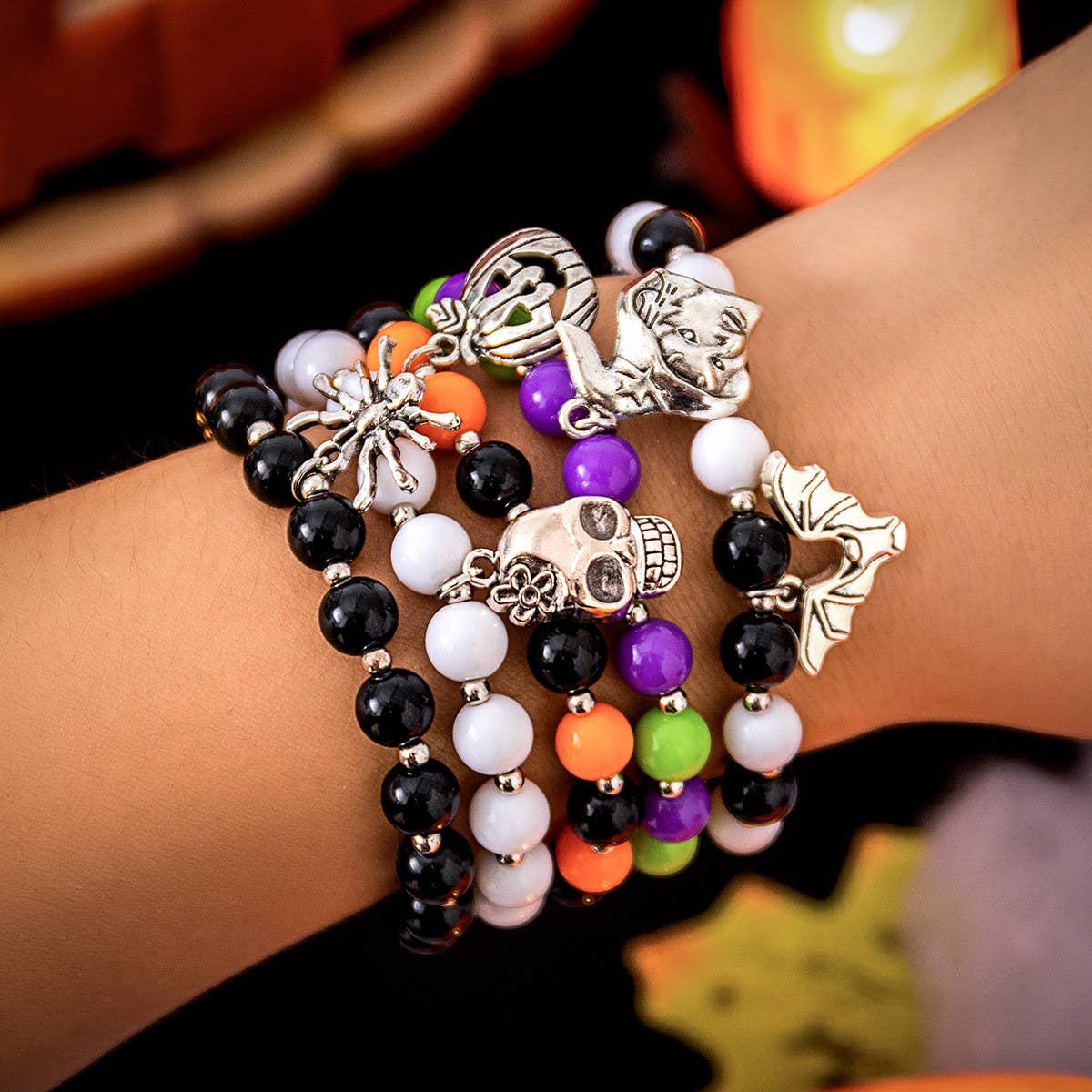 NEW SKULL PUMPKIN COLOR BRACELET SET