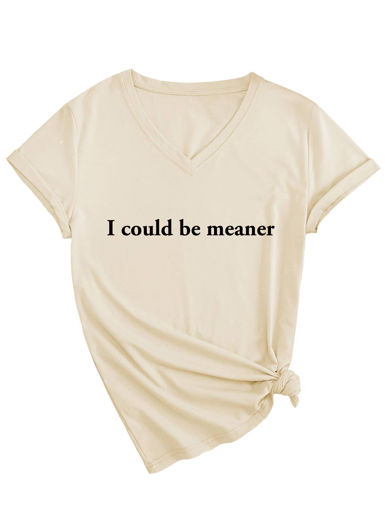 Simple letter print V-neck short-sleeved Top