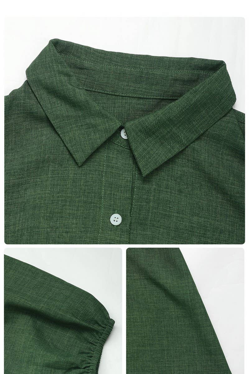 CWDMD3070_SOLID COLOR LAPEL TIE LONG SLEEVE DRESS