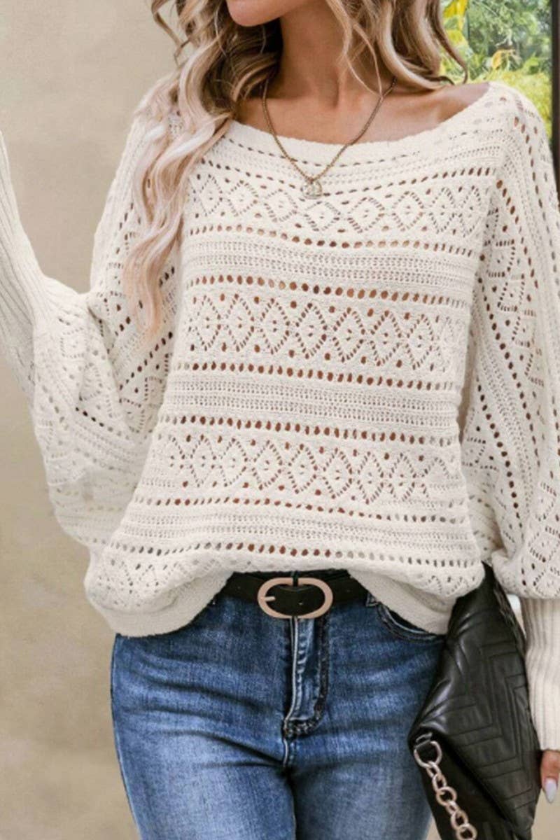 CWOSWL07628_CROCHET HOLLOW BATWING OFF SHOULDER SWEATER