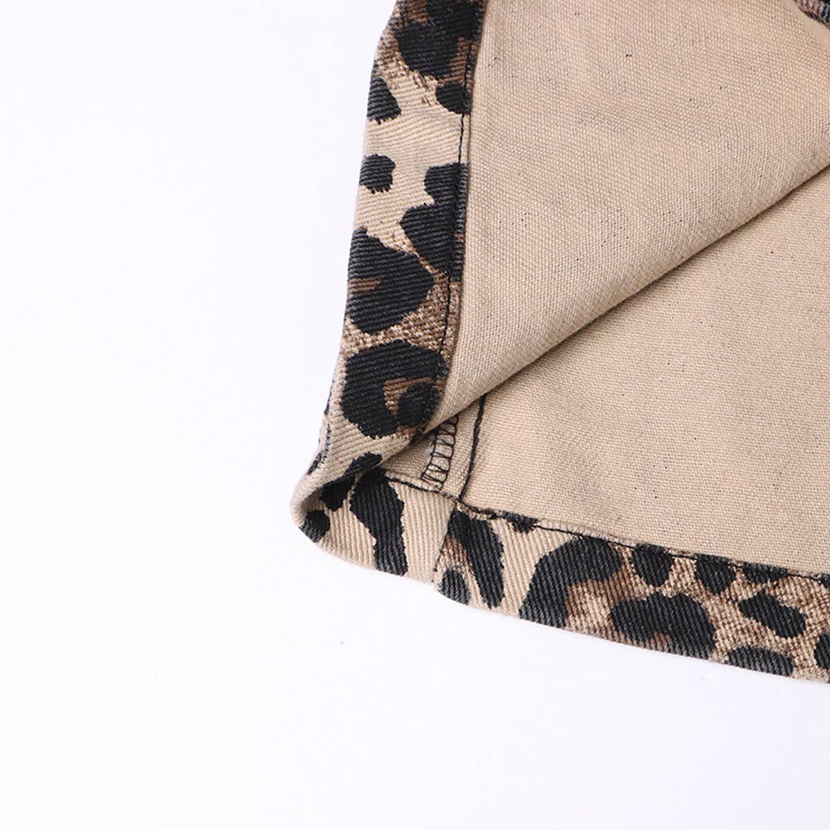 WOMENS LEOPARD PRINT DISTRESSED LOOSE FITTING JEANS