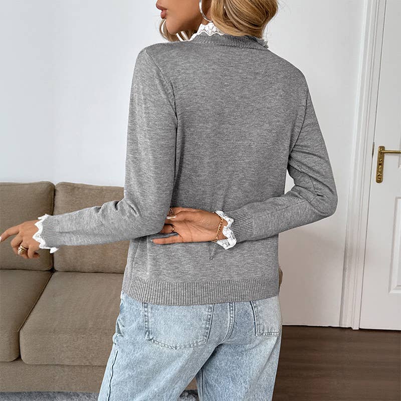 Elegant retro style lace semi-cardigan sweater