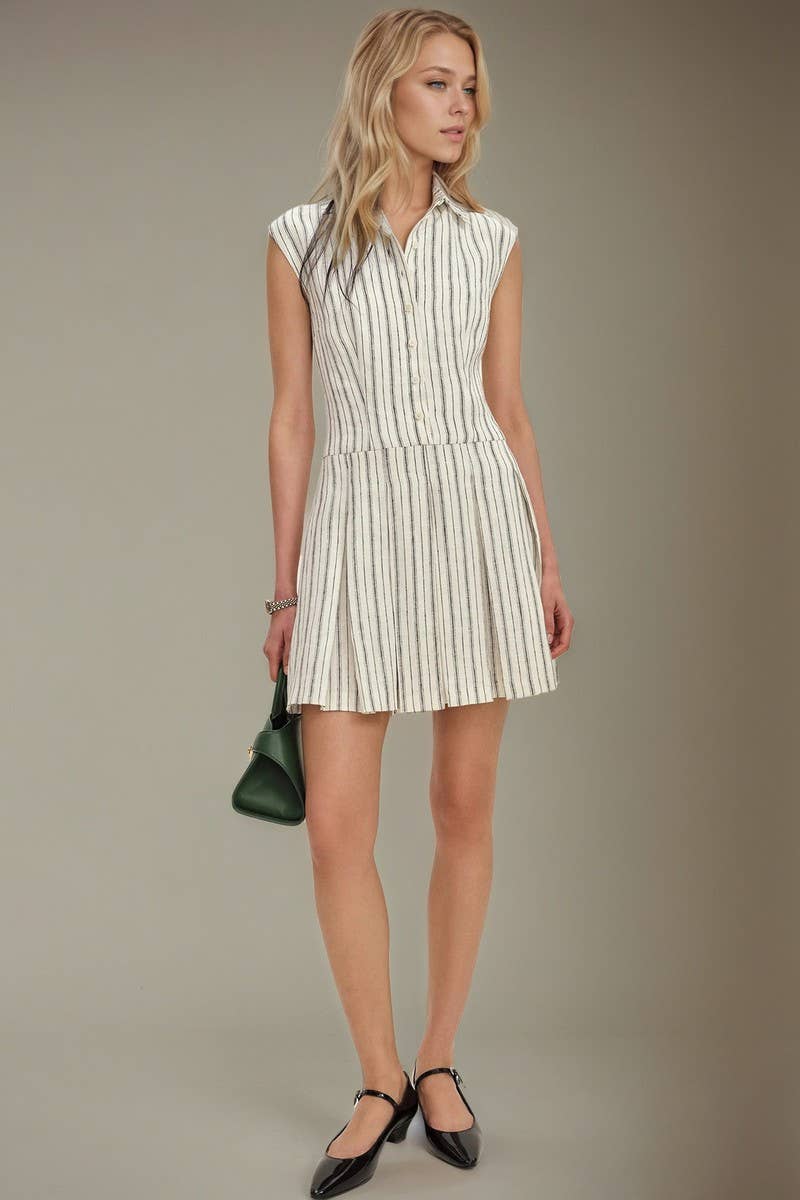 CWDSD8859_SLEEVELESS SLIM FIT BUTTON-DOWN SHIRT DRESS