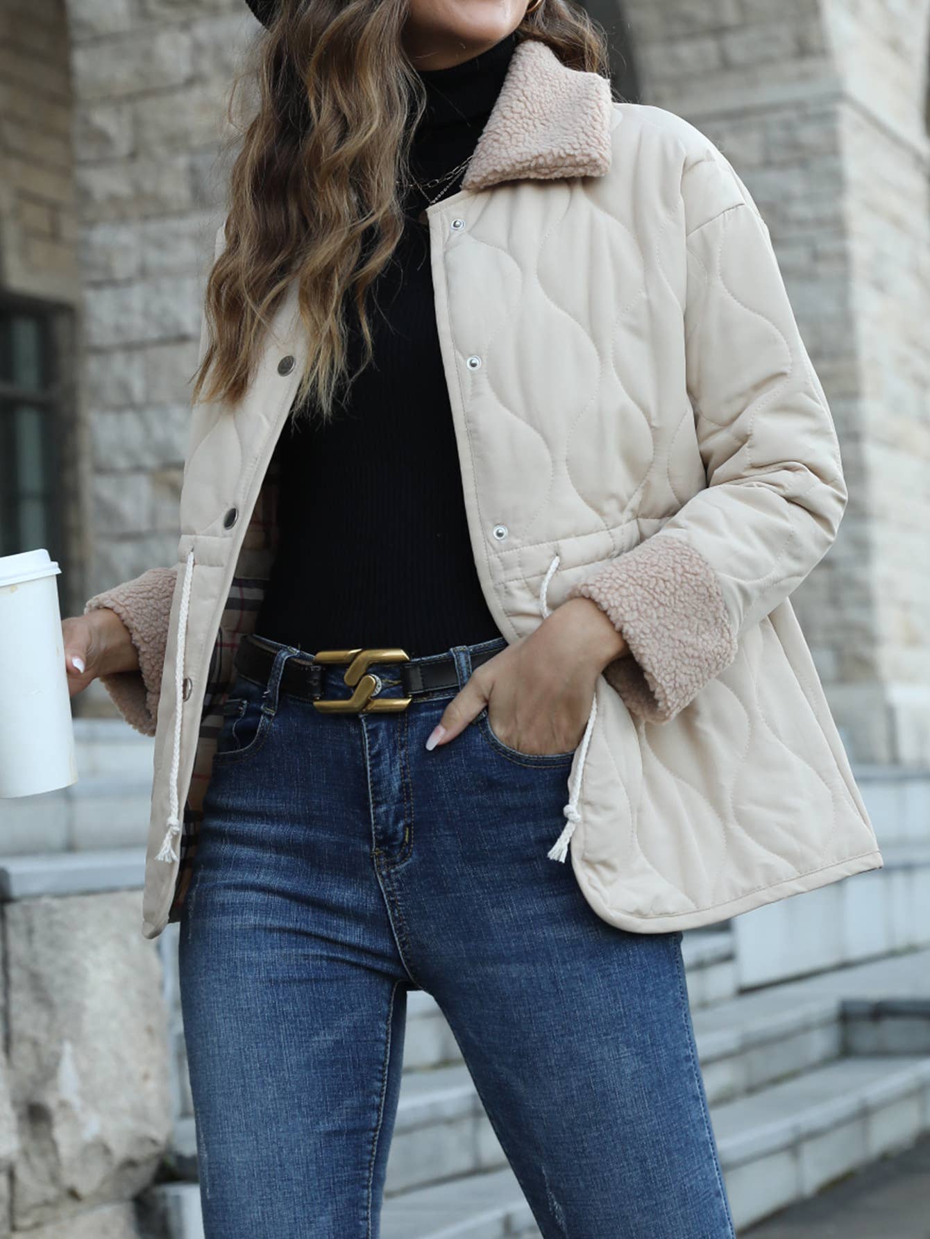 LAPEL COTTON-PADDED JACKET FUR COLLAR JACKET