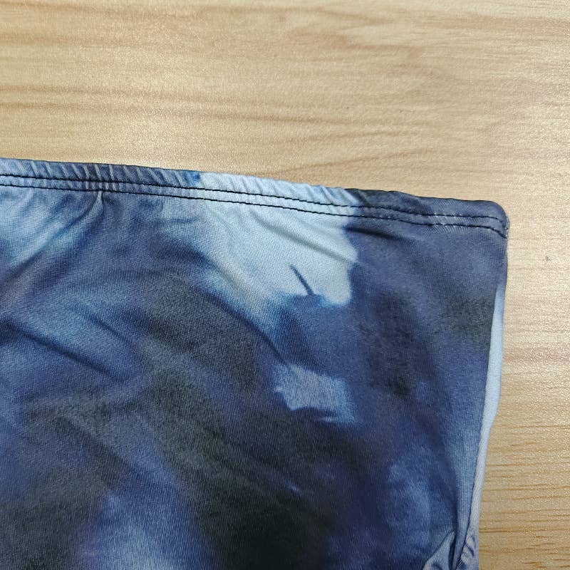 Backless Tie-Dye Ruched Bodycon Tube Dress