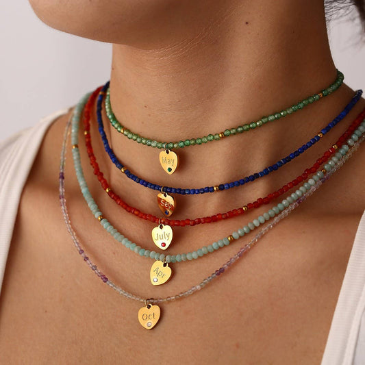 12-Month Cut Stone Necklace with Heart Pendant_CWMM8851