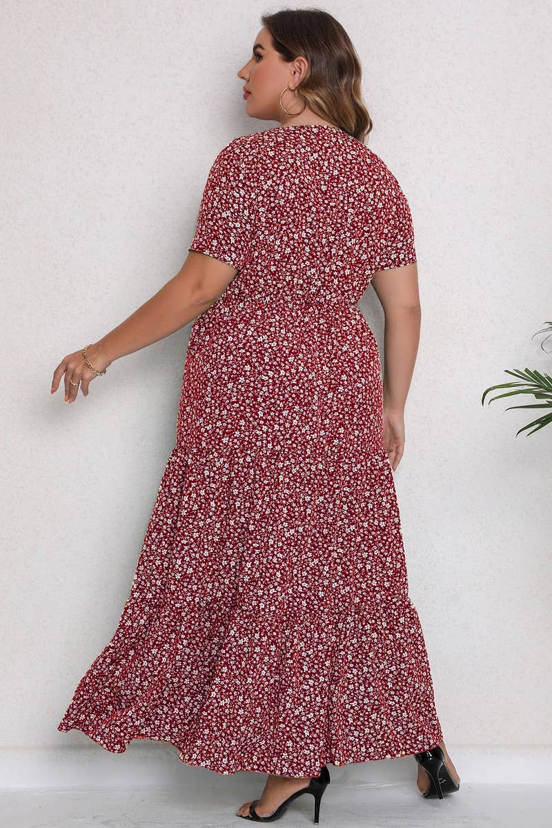 CWDMD3209_PLUS SIZE PRINTED ROUND NECK MAXI DRESS