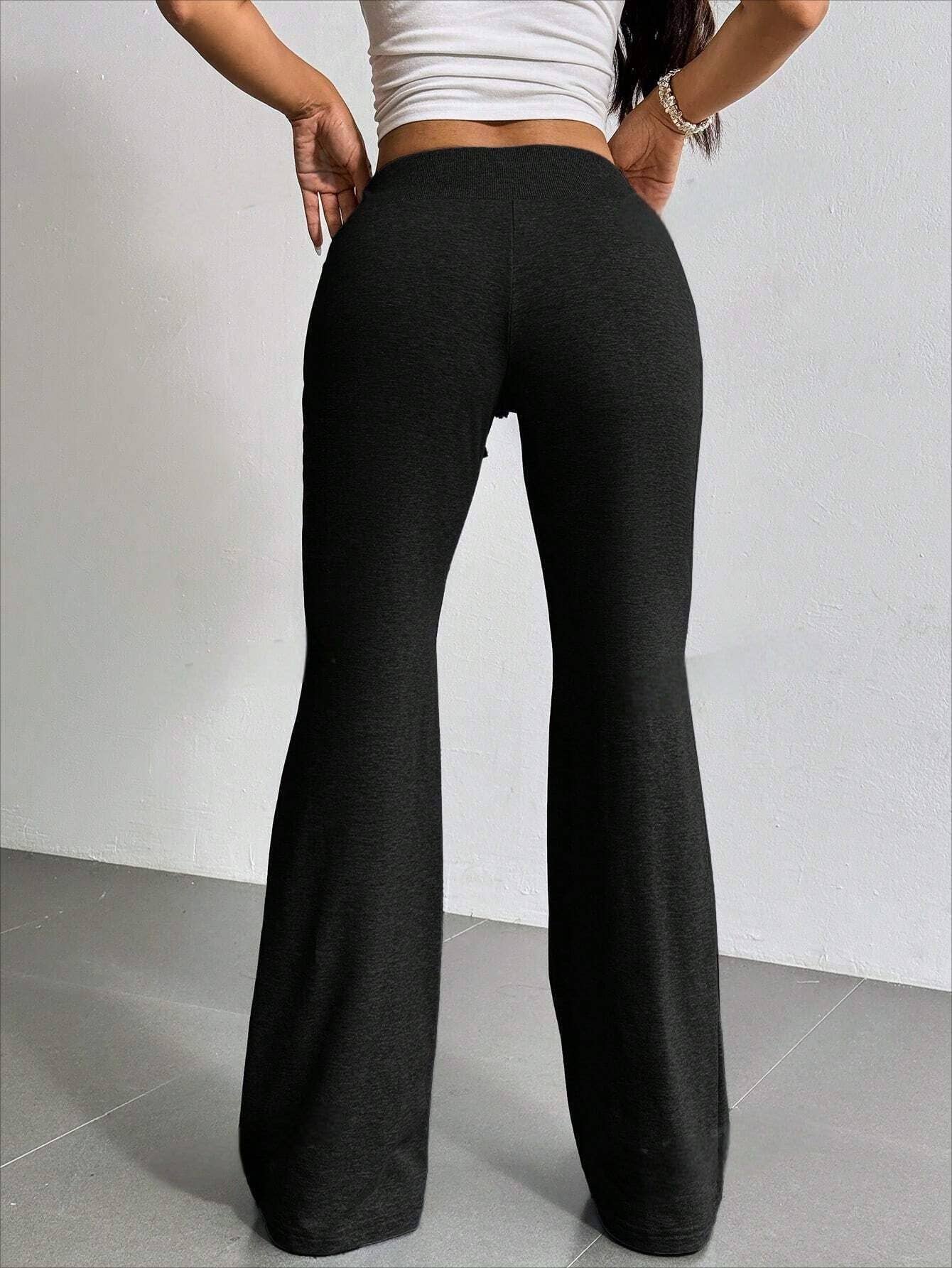 DRAWSTRING HIGH-WAISTED SOLID COLOR BELL BOTTOMS