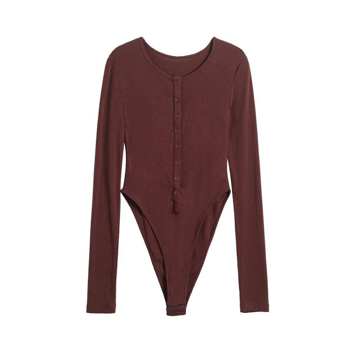 Round-neck single-breasted long-sleeved jumpsuit