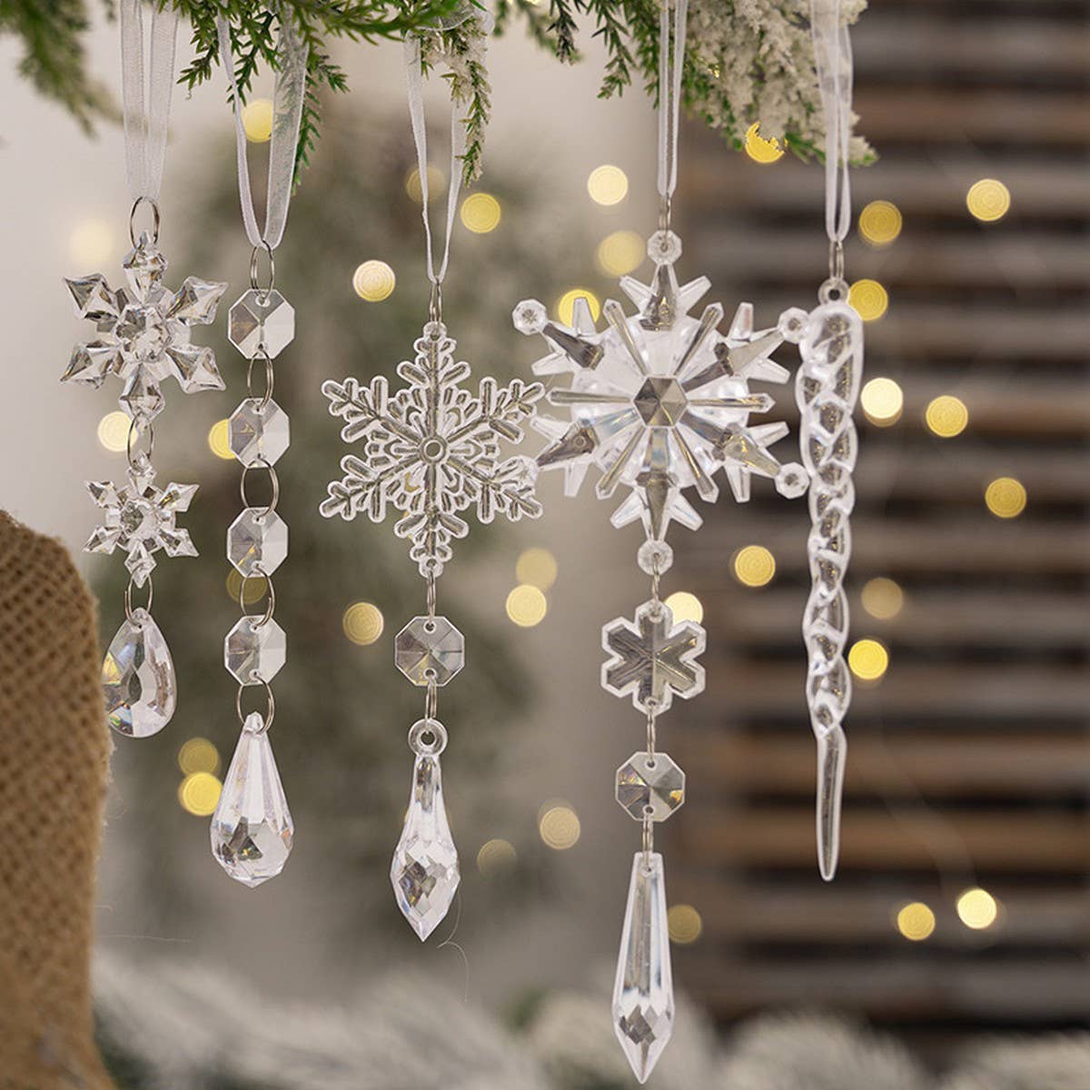 CWMM10169_18PCS CLEAR ACRYLIC ICICLE CHRISTMAS ORNAMENTS