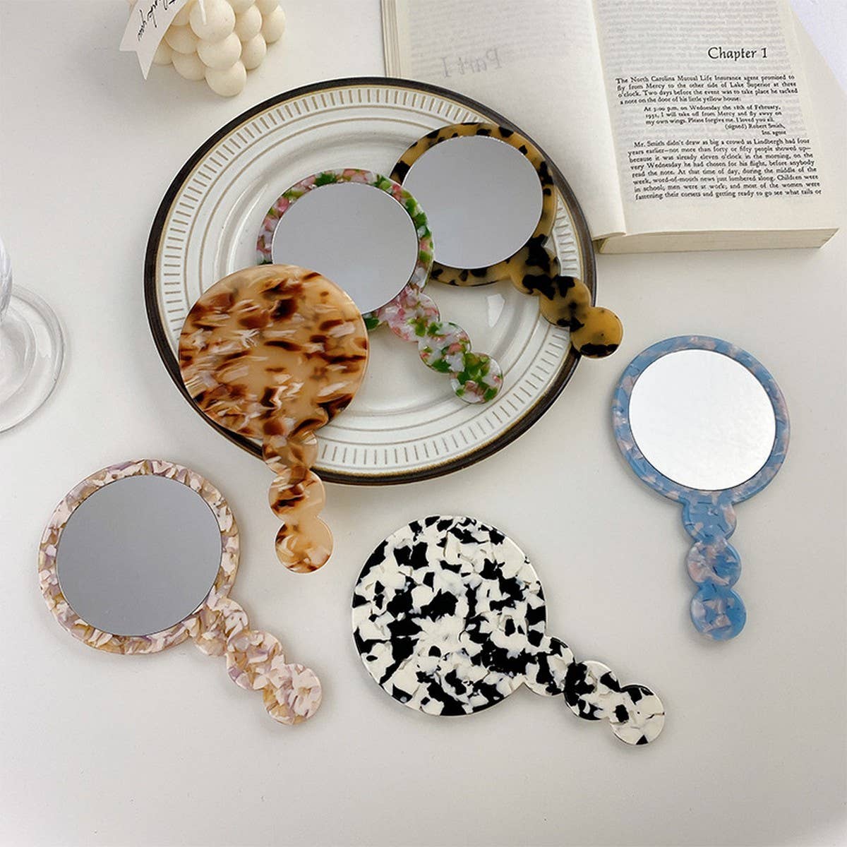 Geometric Acetate Handheld Mirror, Retro Design