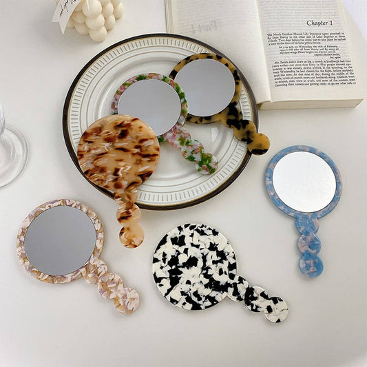 Geometric Acetate Handheld Mirror, Retro Design