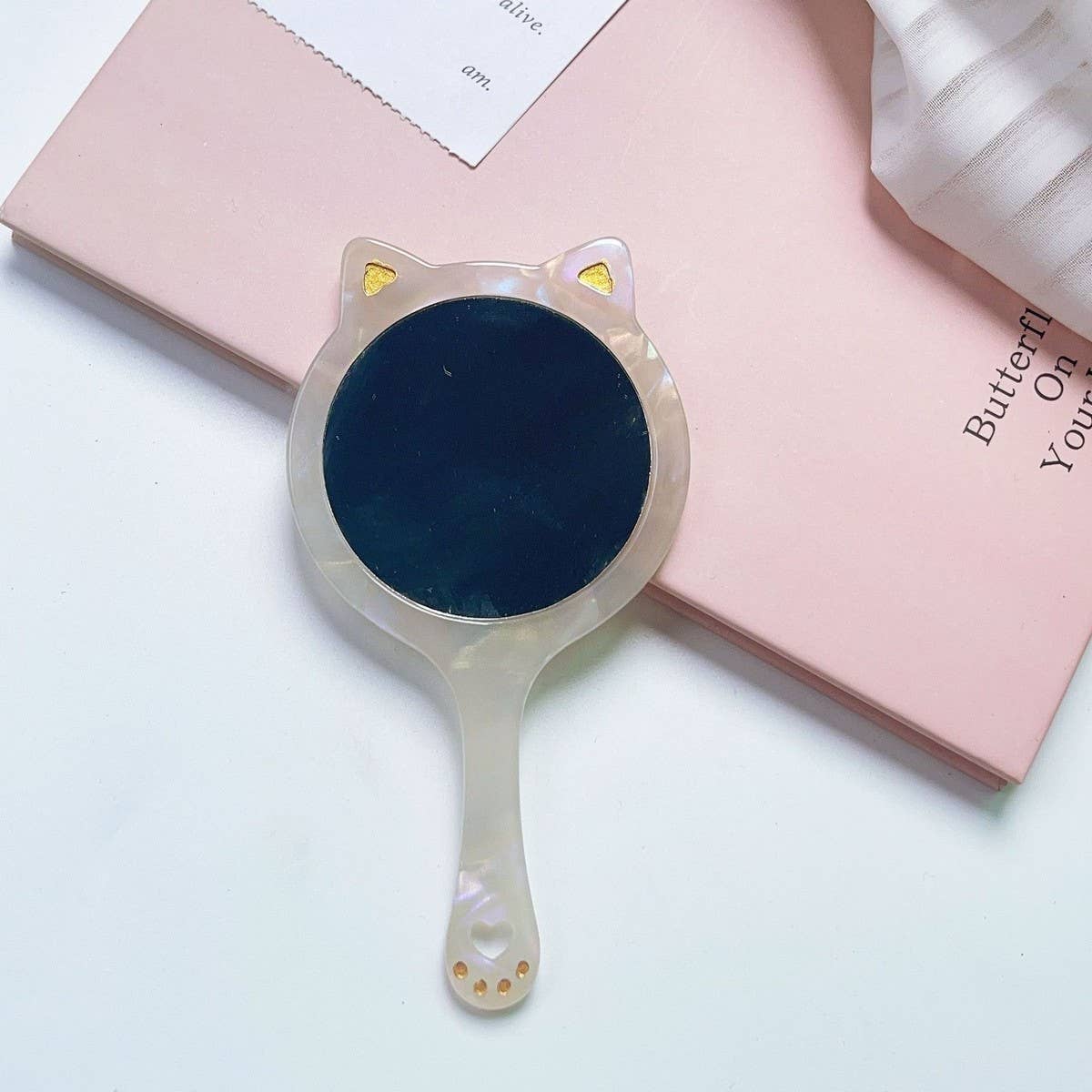 Acetate Cat-Shaped Portable Makeup Mirror_CWMM6394