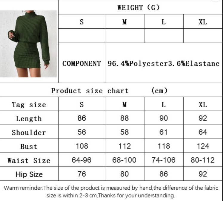 CWDSD6470_SOLID COLOR HIGH COLLAR HIP WRAP KNIT DRESS