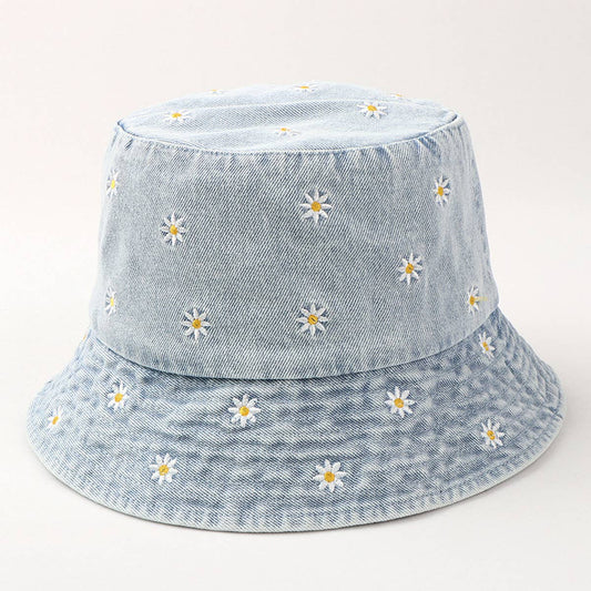 DENIM CHRYSANTHEMUM EMBROIDERED BUCKET HAT_CWAH1142