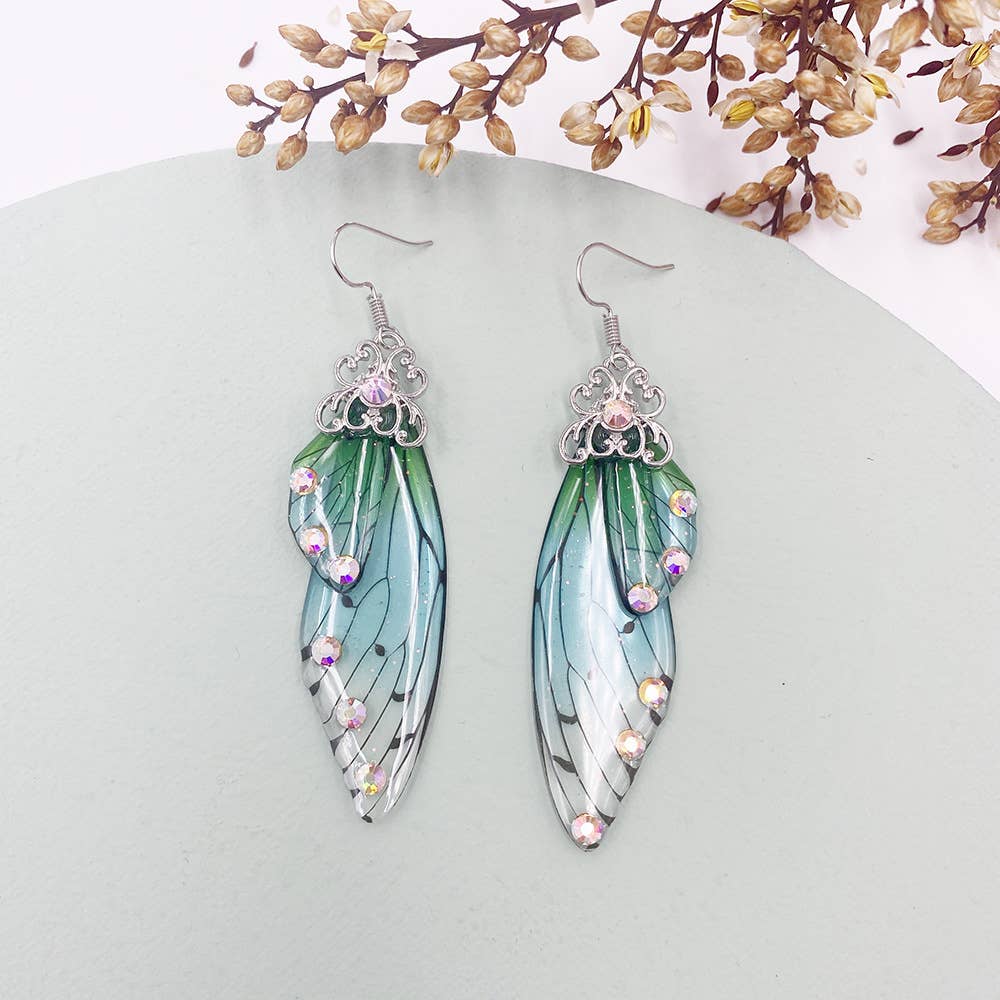 Elegant long earrings with cicada wing wings