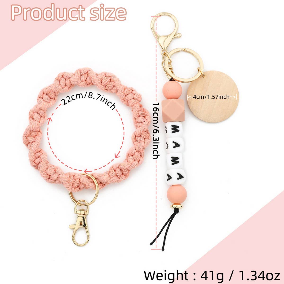 MAMA Letter Braided Silicone Bead Keychain
