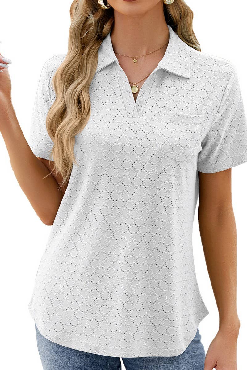 LAPEL POCKET PURE COLOR LEISURE T SHIRT_CWTSTS0189