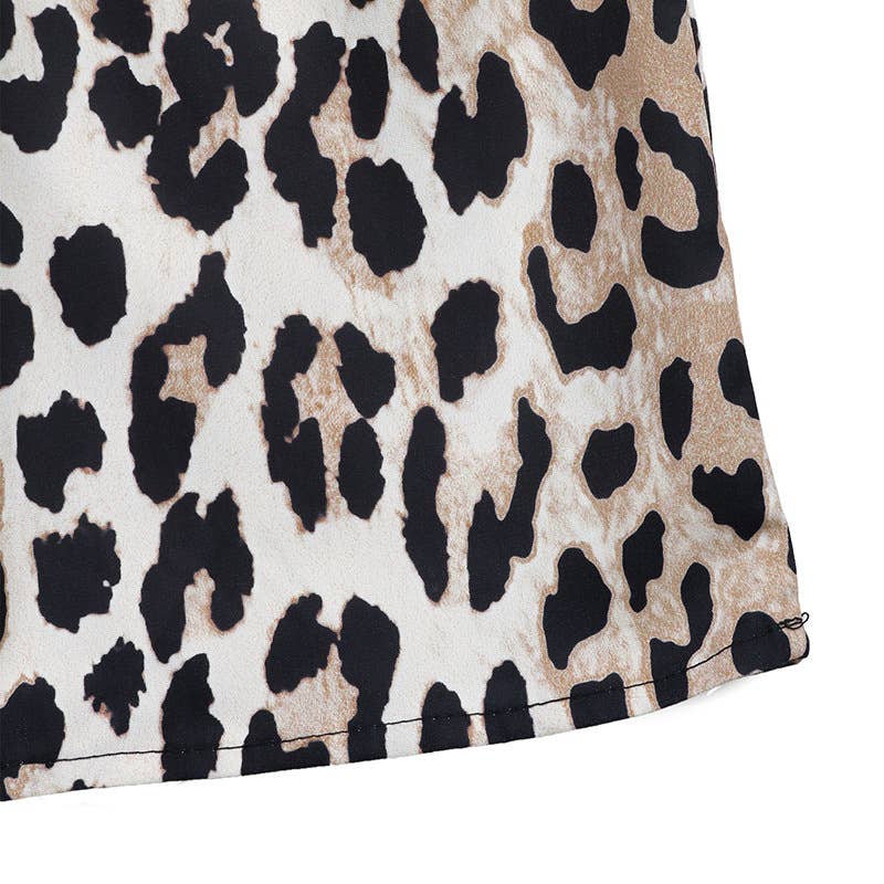 Retro leopard print stand-up collar A-line dress